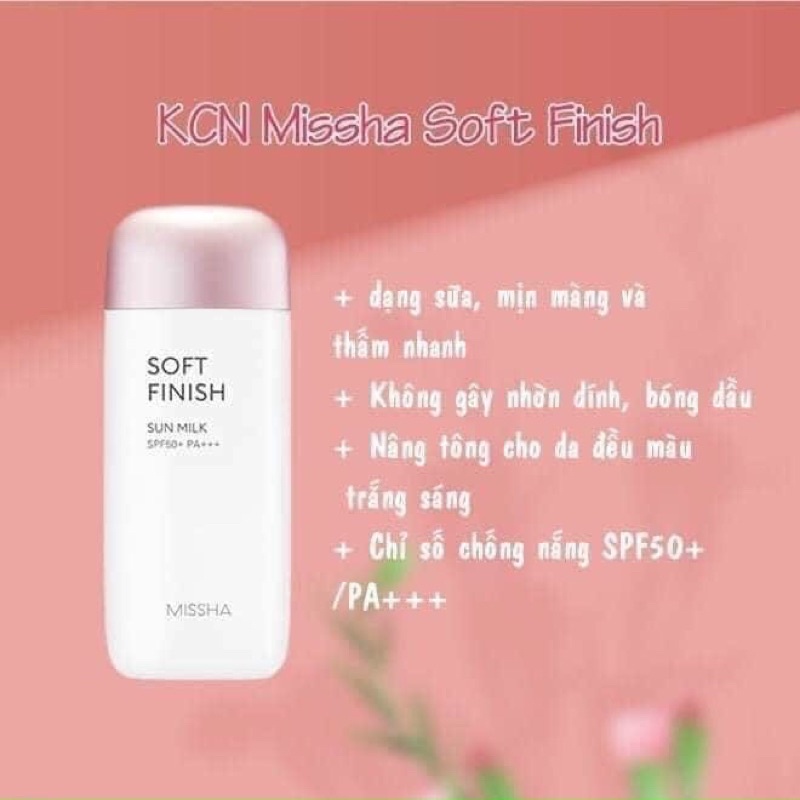 Lấy tương tác. Kem chống nắng Missha V.elvet Finish Sun Milk- MISA hồng