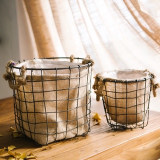Giỏ bố bọc lưới sắt trồng cây, cắm hoa, đựng dụng cụ, trang trí nhà
