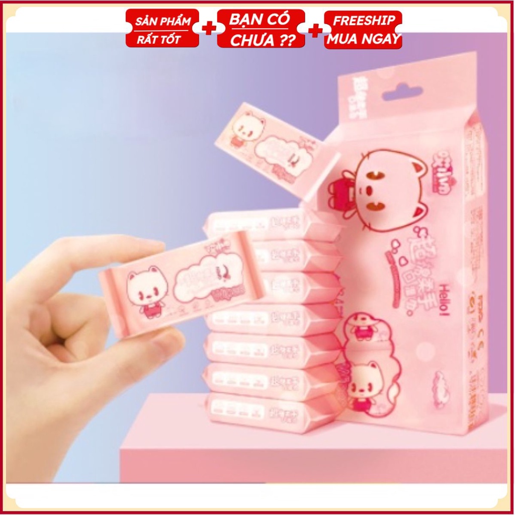 [PVN33385] 1 gói trong có  8 túi khăn giấy ướt mini tiện dụng cho bé T2 - #khangiayuot