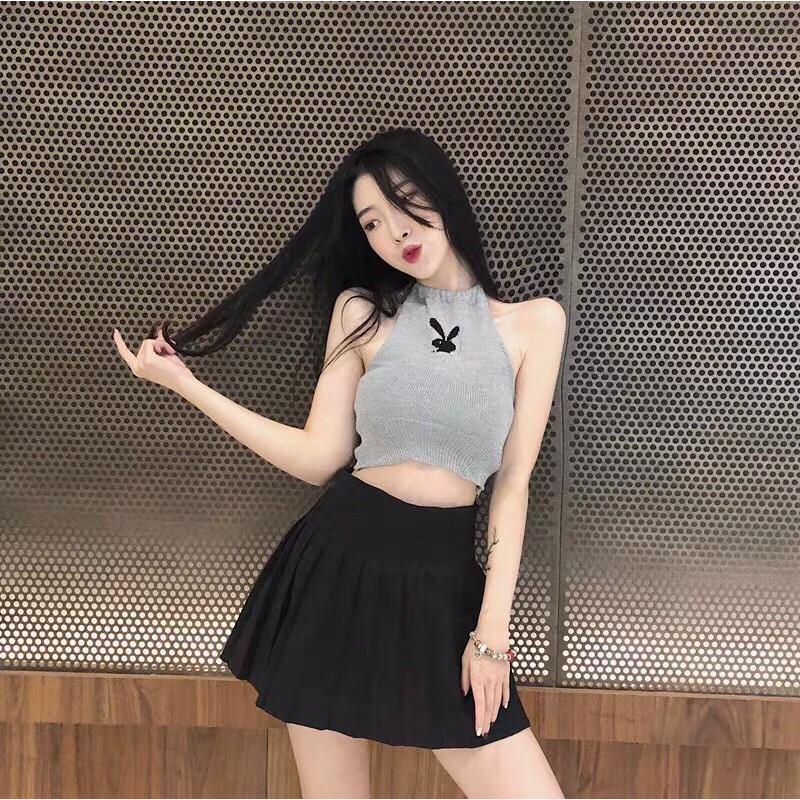 Áo Thun Croptop Phối Cổ Yếm In Hình Thỏ Bunny Cực Độc Đáo TTS0490