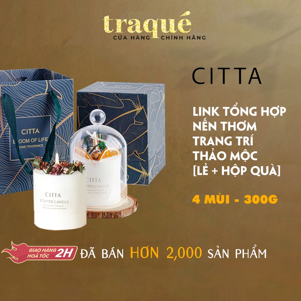 [Set quà tặng] Nến thơm CITTA trang trí phong cách hoa khô thảo mộc - 5 mùi hương đa dạng cho không gian sang trọng