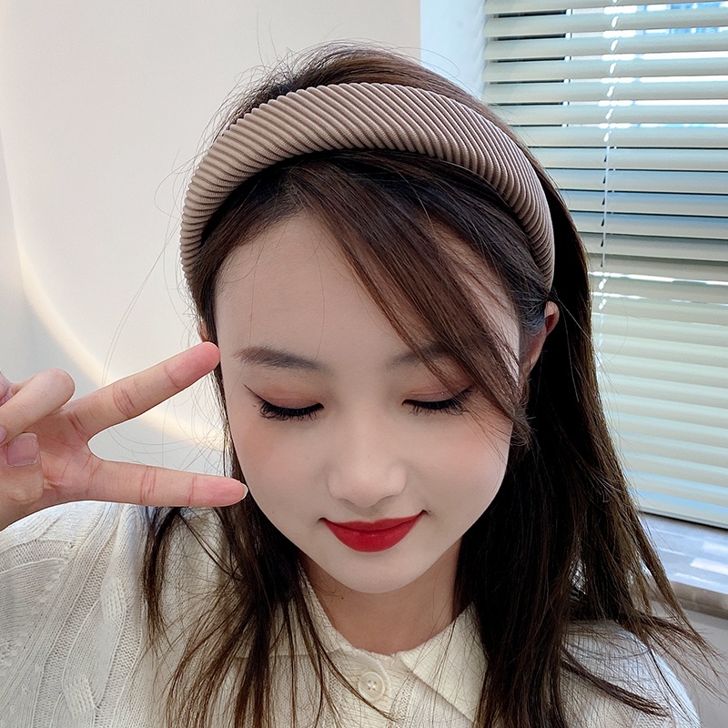 Băng Đô Cài Tóc Bản Rộng Kẻ Sọc Đơn Giản Thời Trang Hàn Quốc Cho Nữ