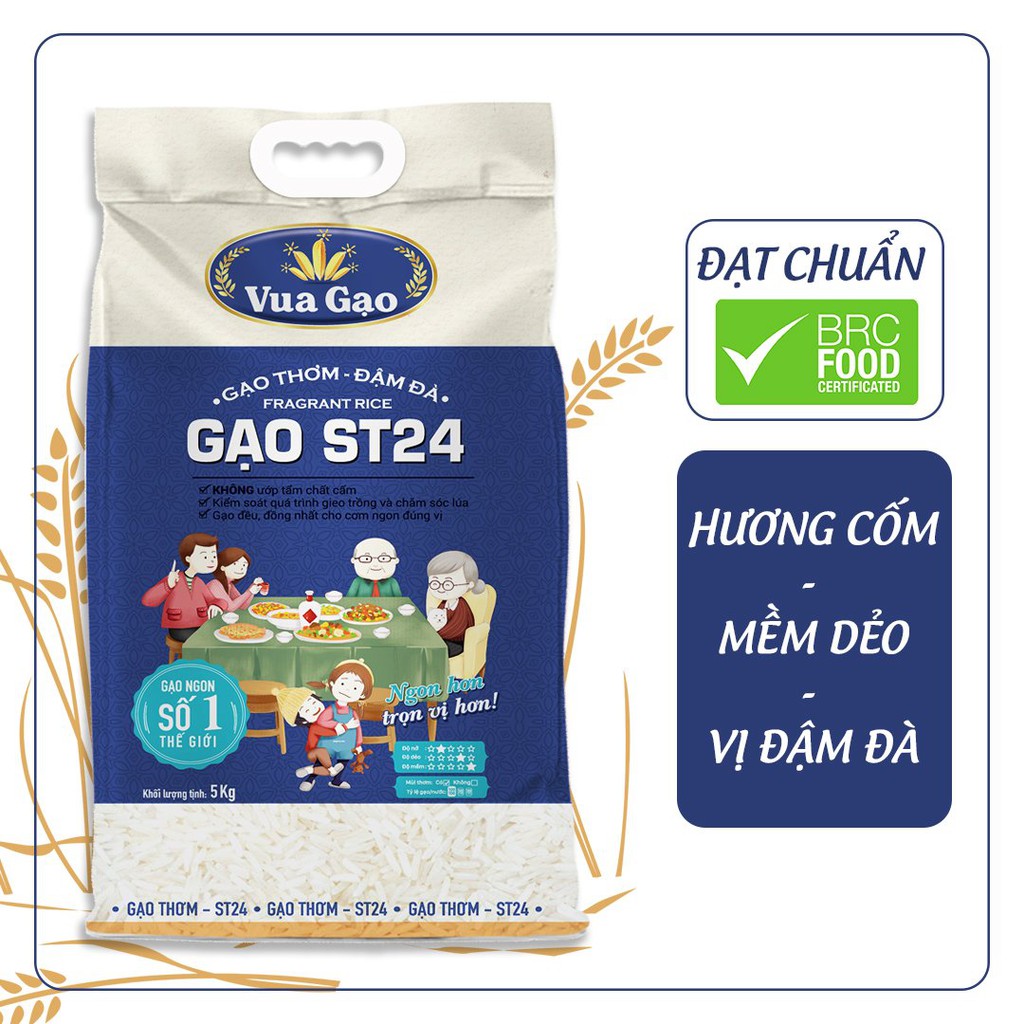 Gạo ST24 - Chính Hãng Vua Gạo - Túi 5kg (Cam kết date mới)