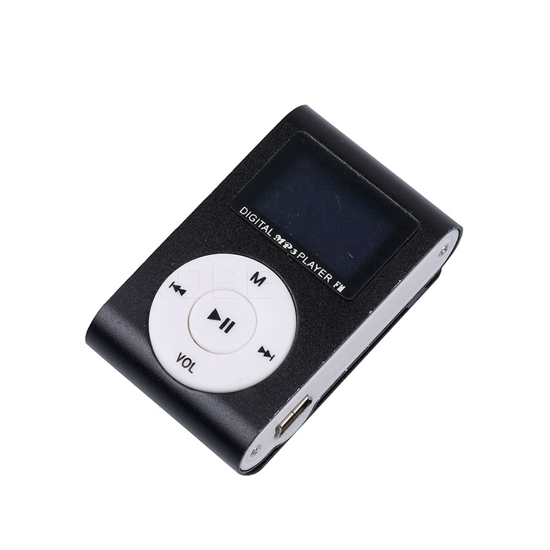 Máy nghe nhạc mini MP3 có màn hình LCD và kẹp kim loại hỗ trợ thẻ nhớ TF SD