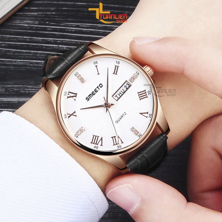 Đồng Hồ Nam Chính Hãng SMEETO, Dây Da, Có Lịch, Chống Nước Tốt, Tặng Hộp Đồng Hồ Và Pin Dự Phòng
