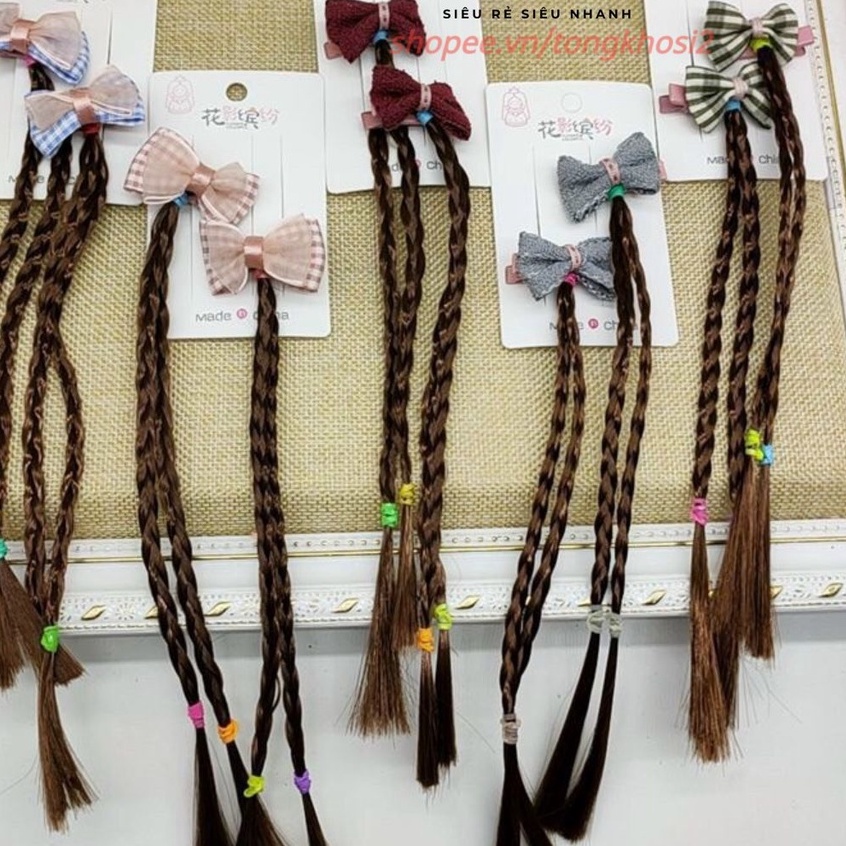 Kẹp tóc đính tóc giả hình nơ phong cách thời trang dành cho bé gái #keptocchobe