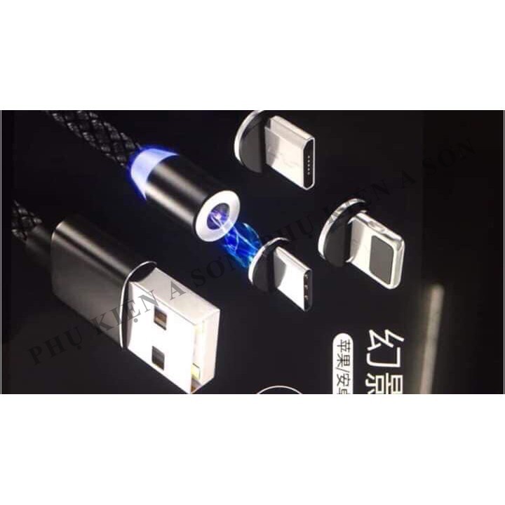 Cáp sạc nam châm tự hút 3 đầu nối ,Type C,Micro USB