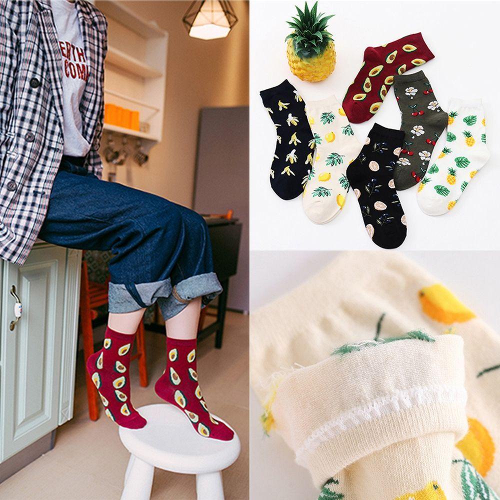 1 Đôi Vớ Thoáng Khí Màu Kẹo Ngọt Họa Tiết Trái Cây Thời Trang Harajuku Cho