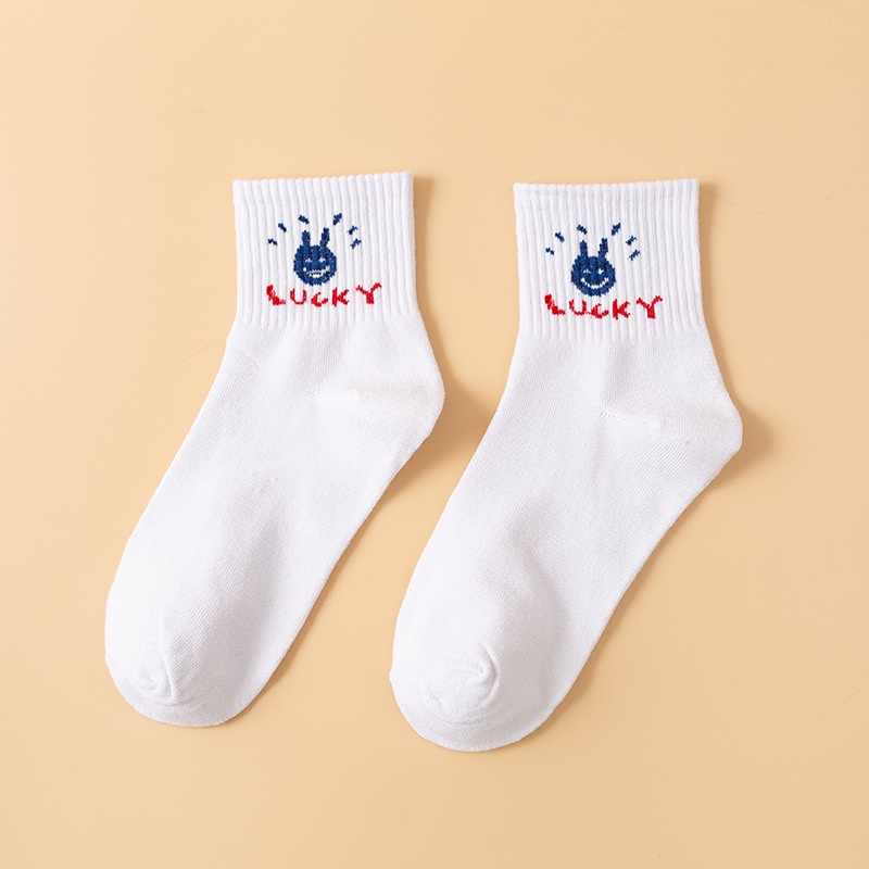 Vớ cotton cổ trung bình in họa tiết gấu/thỏ/quái vật hoạt hình phong cách Nhật cho nữ
