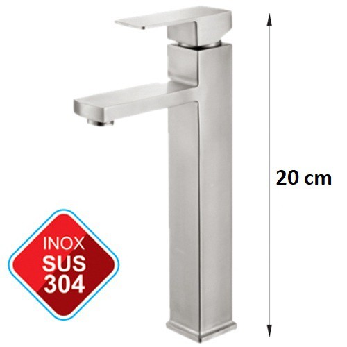 Vòi Lavabo nóng lạnh vuông inox304 20cm-30cm, 2 dây cấp