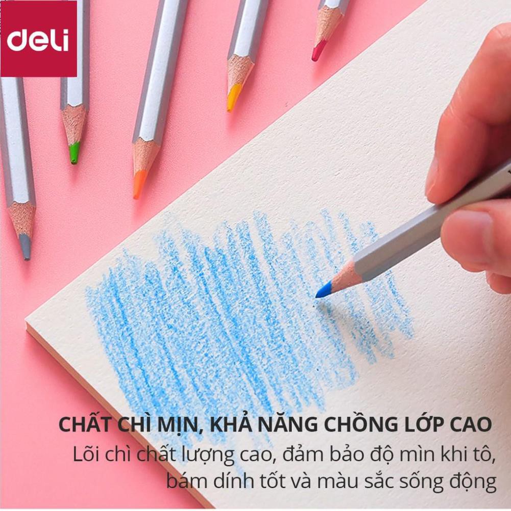 Bút chì màu nước cao cấp Deli - Có kèm cọ tán - Bộ 24/36/48 màu - 6521/6522/6523/6524 [Deli]