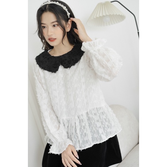 Áo Peplum Dài Tay Chất Liệu Voan Lông Cực Xinh Tơ Voan Lông Mềm Mặc Được 4 Mùa