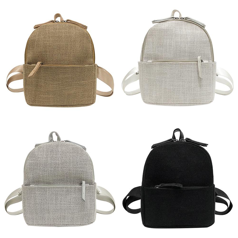 Fiesta_Retro Straw Linen Small Zipper Backpack for Women Shoulder Travel Schoolbag☆