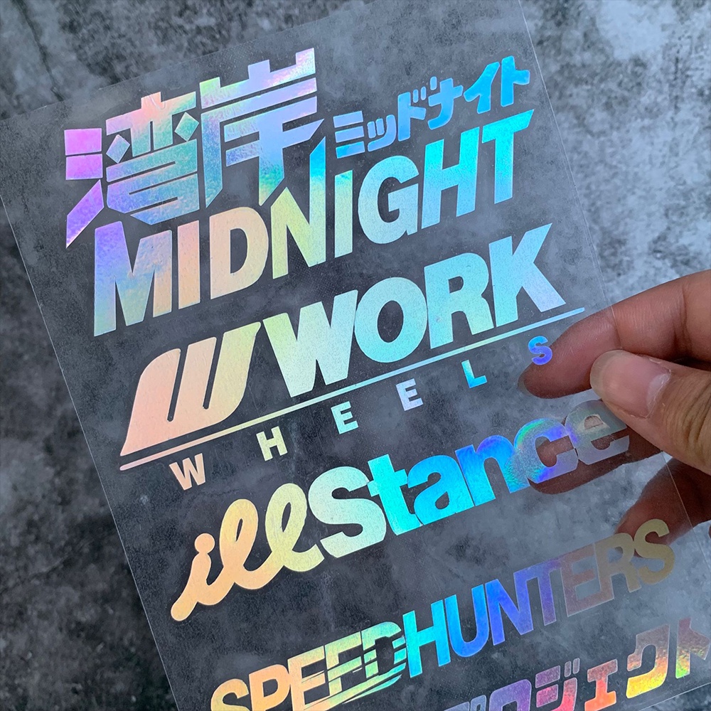 1 cái JDM Phản chiếu Hình dán ô tô Tia laze NỬA ĐÊM Kính chắn gió đề can Cửa xe Trang trí Hình dán