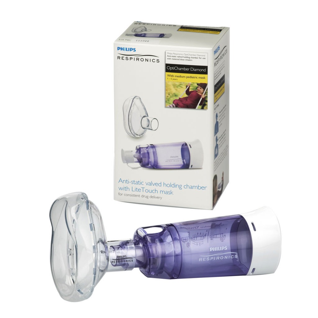 Buồng đệm, buồng hít hen suyễn (Babyhaler) Philips Respironics OptiChamber Diamond – loại có mặt nạ silicone mềm