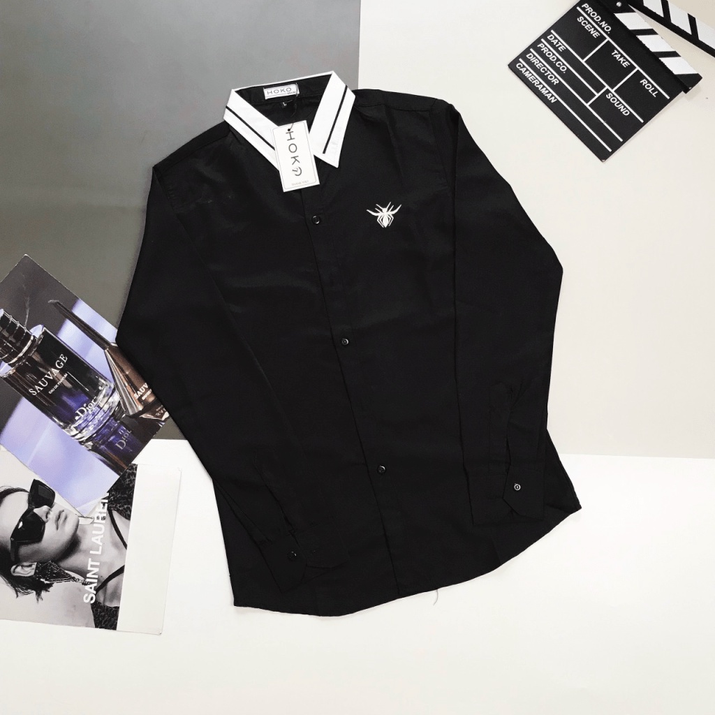 Áo Sơ Mi Nam Tay Dài Con Nhện Cổ Bẻ Nam Tính 2 Màu Dễ Phối Đồ Lịch Lãm, Chất Kate Lụa Mịn Mát Mặc Đẹp [NEW UNISEX]