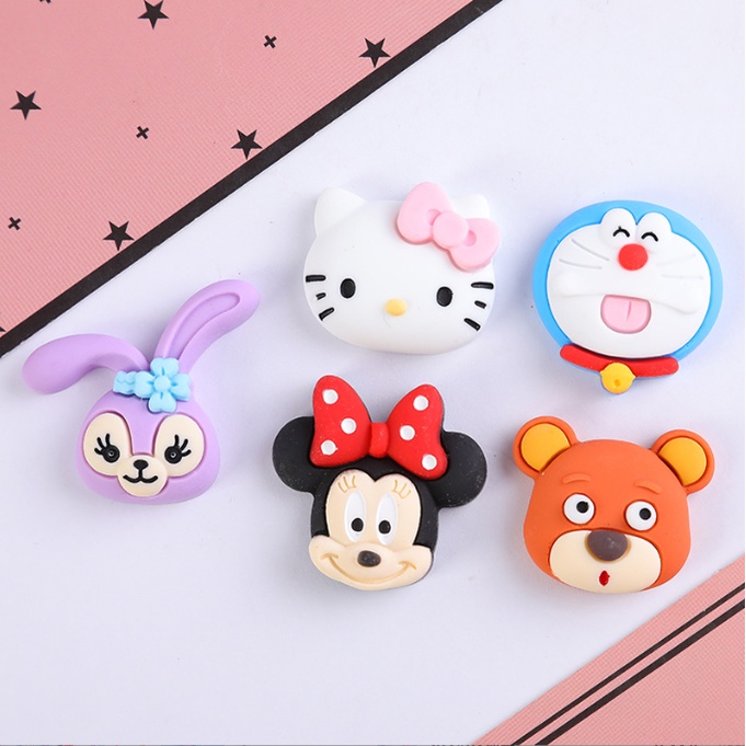 Charm mặt Kitty, thỏ tím, Mickey, Doremon cho các bạn trang trí kẹp tóc, dán Jibbitz, vỏ ốp điện thoại, DIY