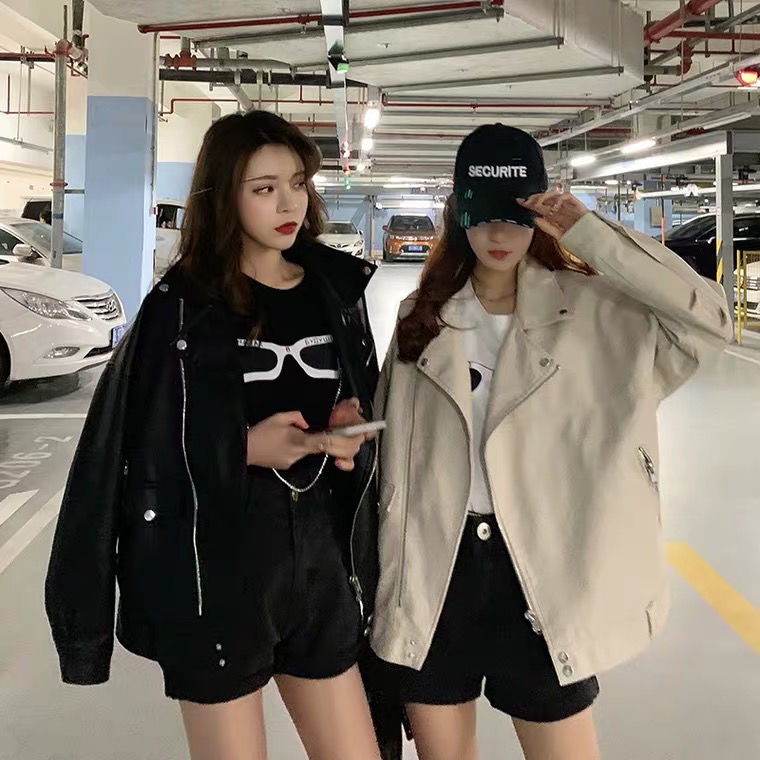 Áo khoác da mềm dáng rộng thời trang thu đông cho nữ