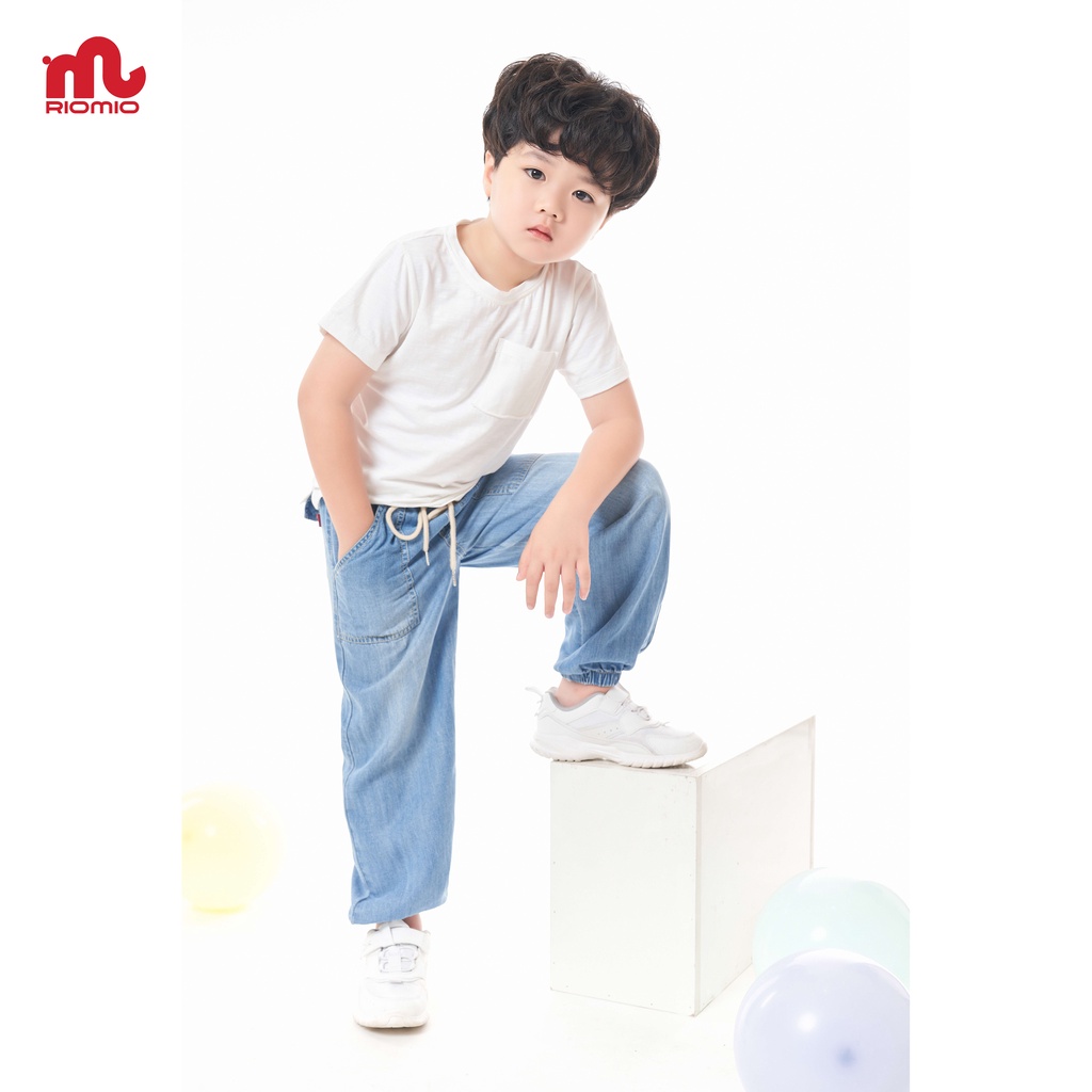 Quần jean cho bé trai 5-12 tuổi size 20-50kg RIOMIO ống rộng cạp chun bo gấu cotton jean sợi coolmax kèm quà tặng- RM259