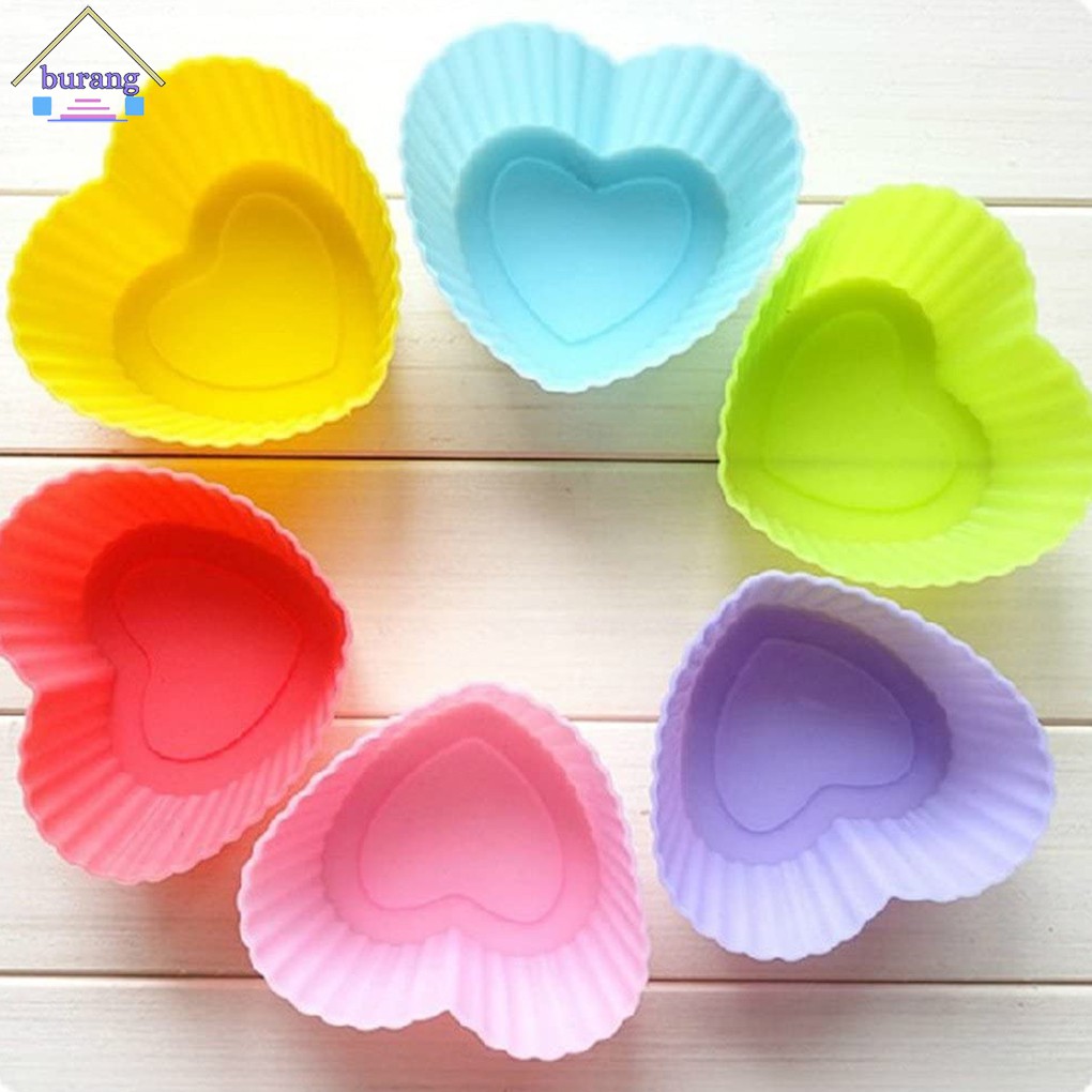 Set 6 Khuôn Silicon Làm Bánh Cupcake Thiết Kế Hình Trái Tim