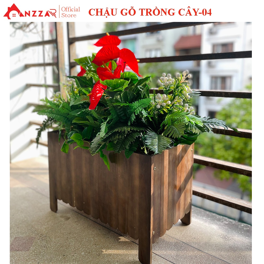 Chậu gỗ trồng cây Anzzar hình chữ nhật D60cmxR30cmxC40cm, gỗ thông nhập khẩu chịu nước CG-04