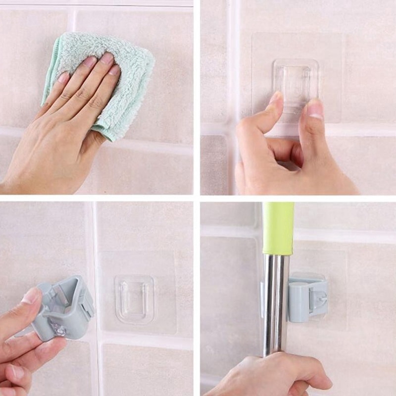 Móc treo cây lau nhà dán tường -Móc Dán Tường Kẹp Giữ Cây Lau Nhà / Móc Treo Chổi, Treo Ô, Đồ Dùng