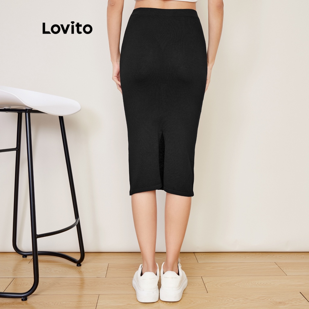 Lovito Chân Váy Midi Trơn Màu Xinh Xắn Dành Cho Nữ L27AD130 (Đen)