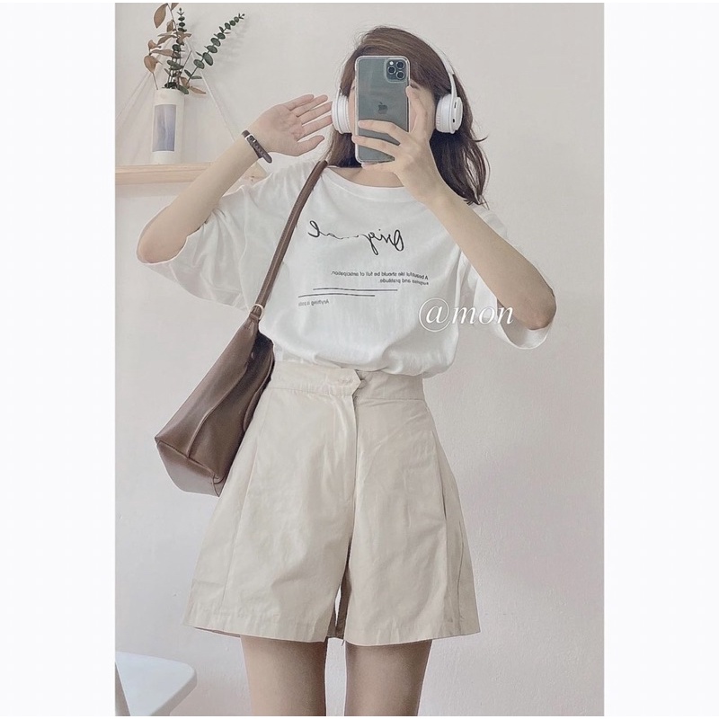 Set Đồ áo Thun Chữ Kiểu quần Kaki Sữa trơn 🌸 Áo phông Nữ unisex form rộng quần ống rộng Ulzzang🌸