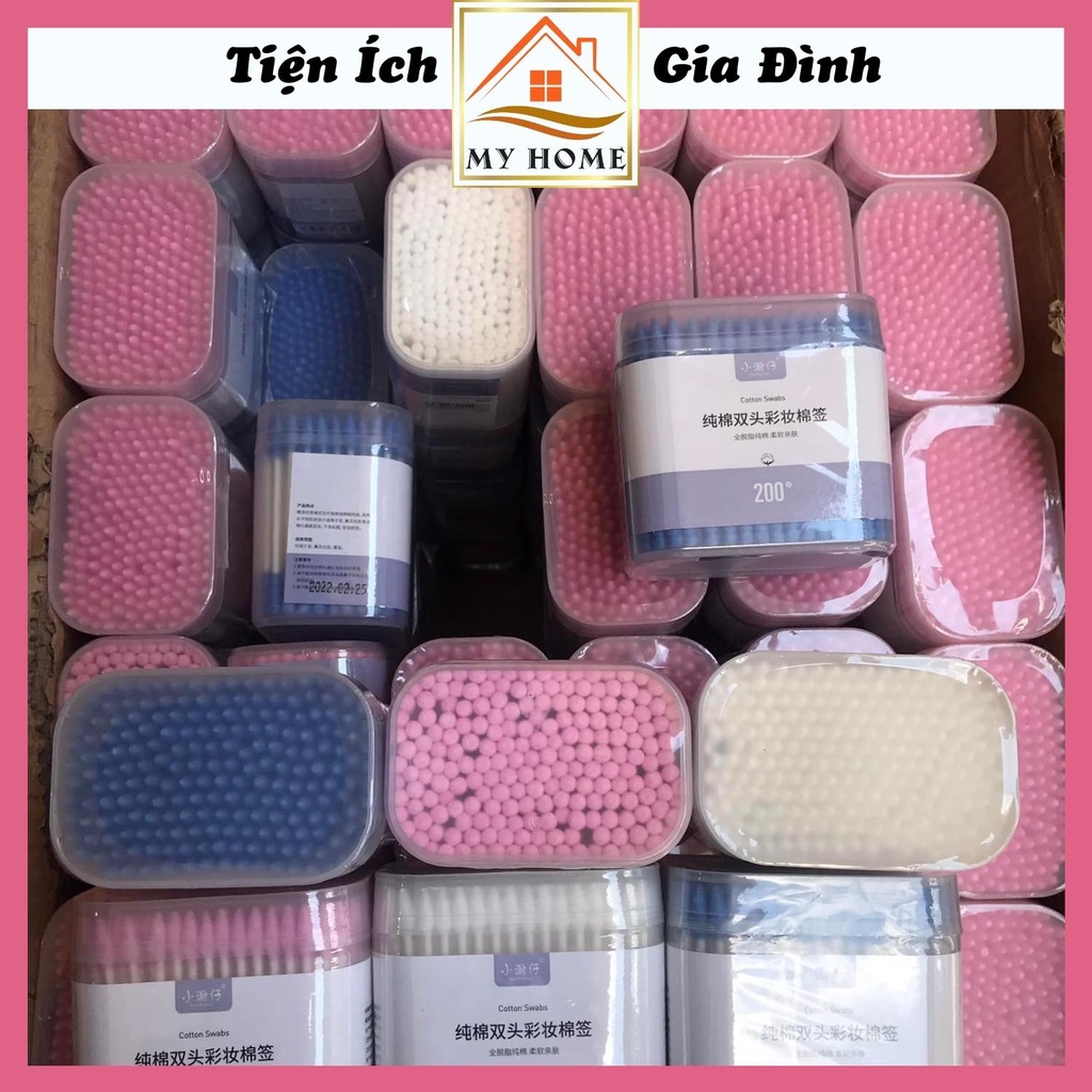 Hộp 200 tăm bông ngoáy tai 2 đầu, tăm bông ngoáy tai người lớn đa năng