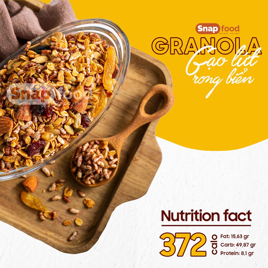 Ngũ cốc GIẢM CÂN - Ngũ cốc ăn liền - Granola gạo lứt rong biển (500gr) - Snap Food