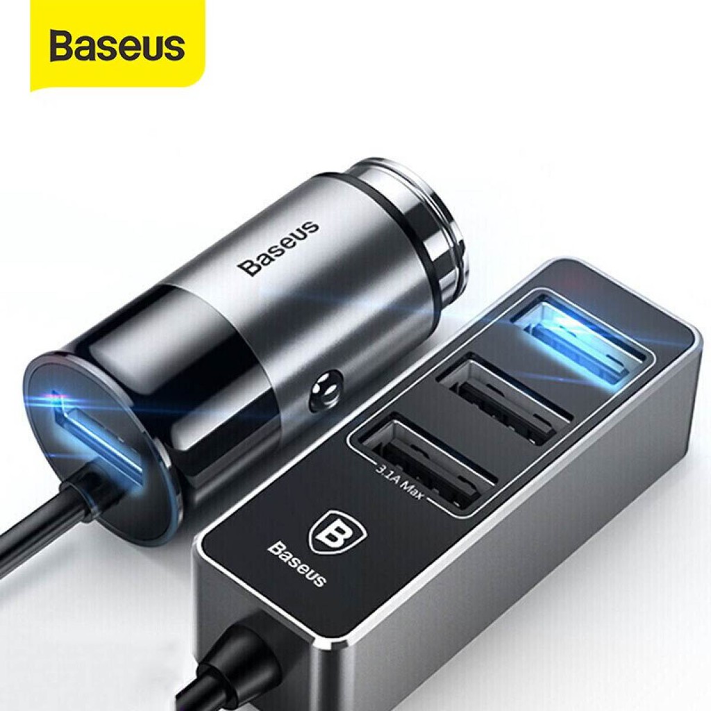 [CHÍNH HÃNG] Bộ Sạc Thông Minh Trên Xe Hơi, Ô Tô Baseus 1 Cổng Usb Và 3 Cổng USB Kéo Dài Công Xuất 5,5A