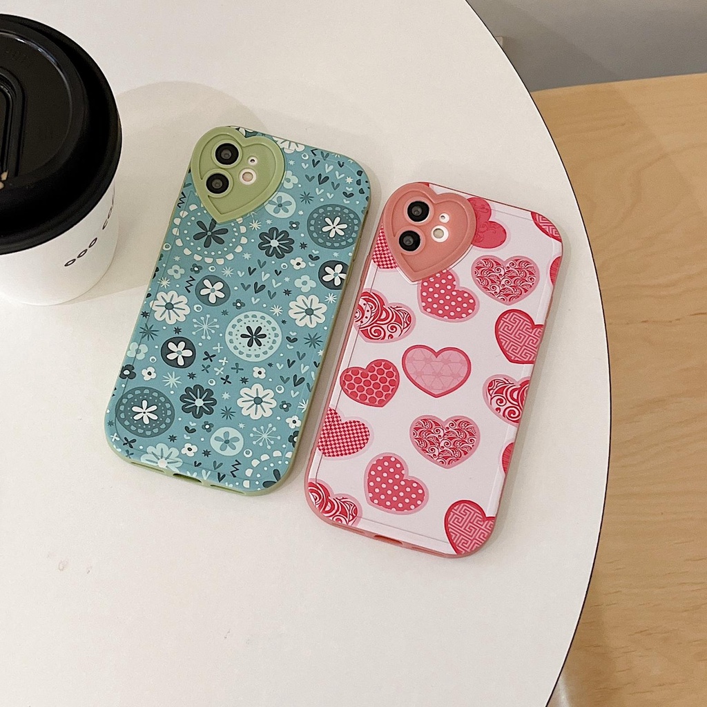 Ốp Điện Thoại Tpu Silicon Mềm Bảo Vệ Toàn Diện Chống Sốc Họa Tiết Trái Tim Màu Xanh Lá Cho iPhone 13 12 11 Pro XS Max X XR 8 7 Plus