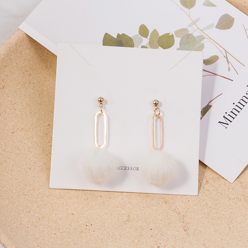 Bông Tai Mạ Bạc 925 Đính Quả Cầu Lông Dễ Thương Thời Trang