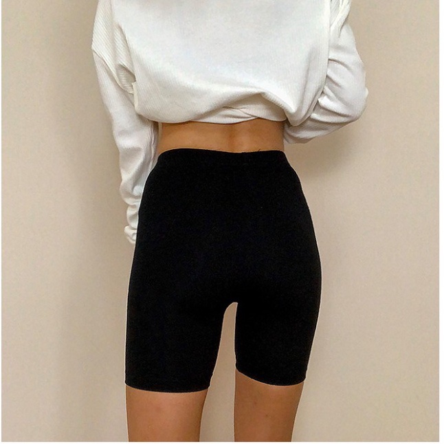 Quần legging lửng vải thun cao cấp biker nữ đùi ngố đồ mặc nhà dáng ôm bó lưng thun tập gym yoga