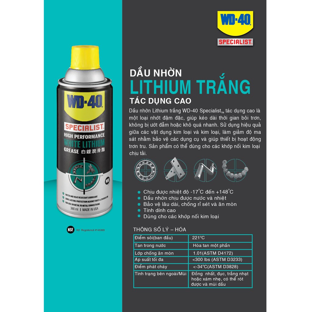 Dầu nhờn bôi trơn tác dụng cao WD-40 Specialis High Performance White Lithium Grease (360ml)