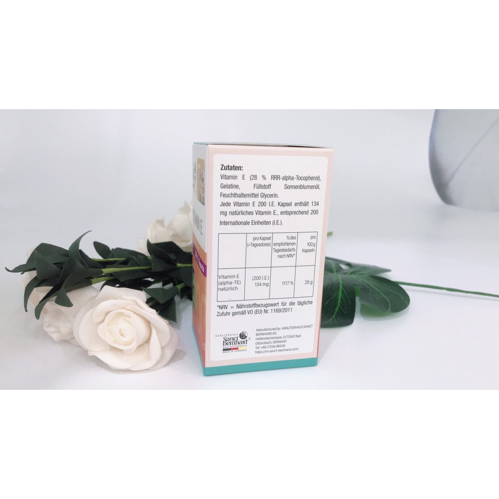Viên uống đẹp da Vitamin E Kapseln hỗ trợ làm căng da, chống oxy hóa, ngăn ngừa lão hóa nhãn hàng Sanct Bernhard Đức