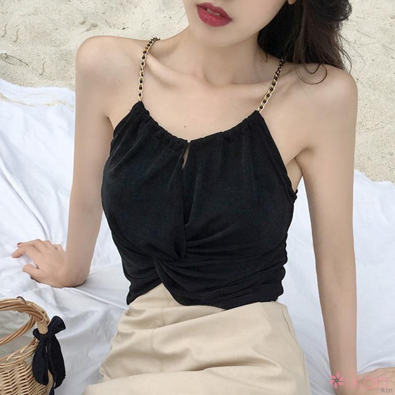 Áo croptop không tay trơn màu kiểu dáng xoắn độc đáo cho nữ