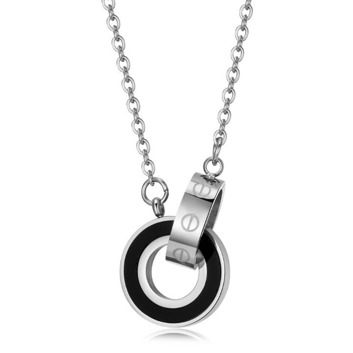 Dây Chuyền 2 Khoen Tròn Lồng Nhau Titan Ko Đen TT 1818