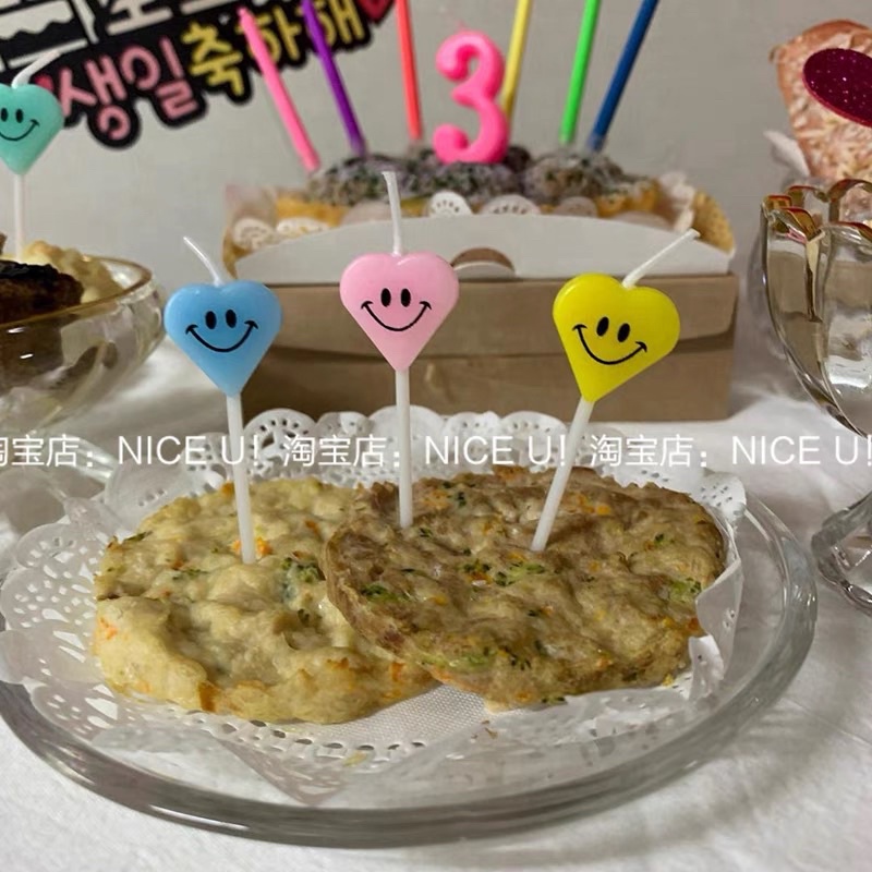 Bộ Nến Trái Tim Mặt Cười 5 Cây Màu Ngọt Ngào Trang Trí Bánh Kem - Yori Party