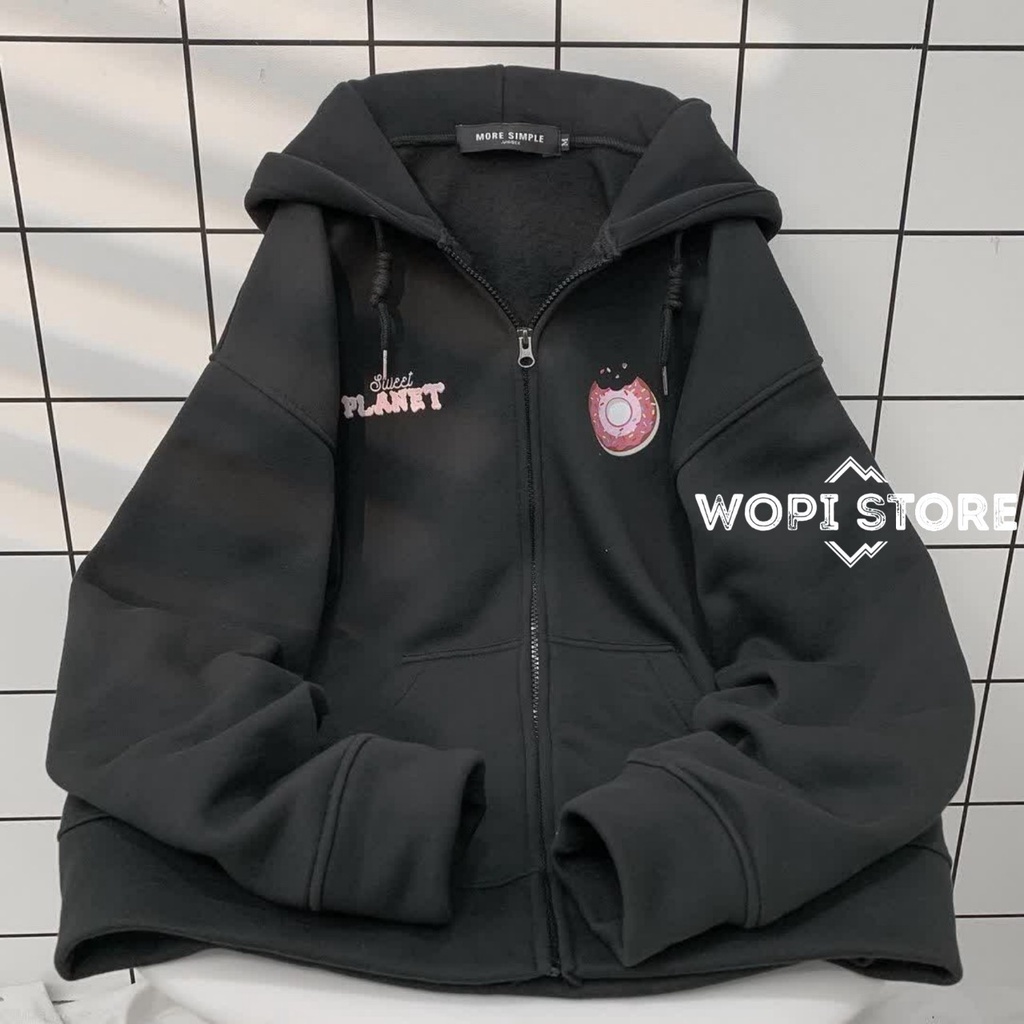 Áo Khoác Hoodie SWEET Dây Kéo Vải Nỉ Bông Form Rộng Ulzzang Unisex
