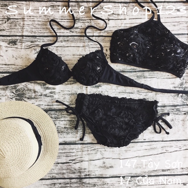 Bikini áo cúp + quần hoa nổi