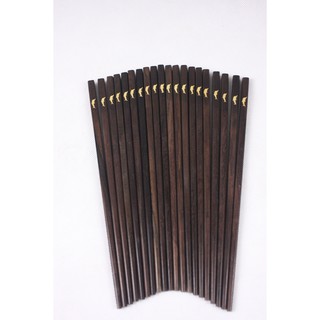 Bộ 10 đôi đũa gỗ trắc đen khảm cá đồng lâm nguyên d014