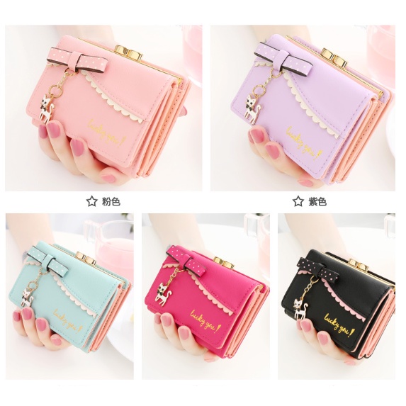 Ví nữ mini giá rẻ, bóp nữ GENZY họa tiết nơ nhiều ngăn đựng thẻ V023