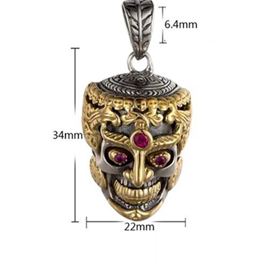 Vàng Punk Skull Đá dát Đá đỏ Garnet Mặt dây chuyền vòng cổ, Trang sức nam Retro