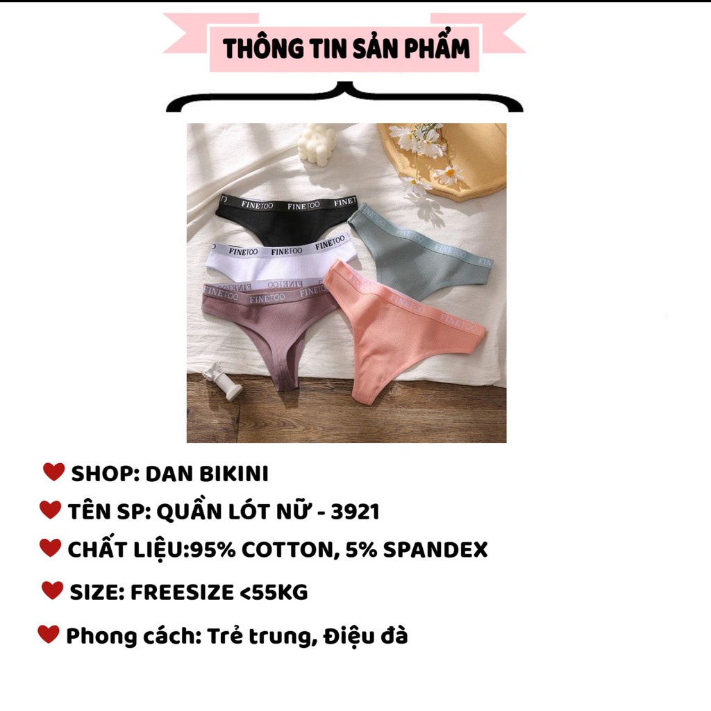 Quần Lót Lọt Khe - Quần Lọt Khe Nữ Cotton thiết kế gân tăm viền in chữ tôn dáng gợi cảm mã 3921