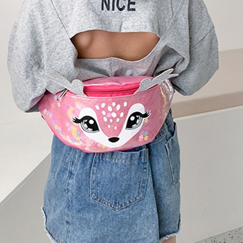 Túi Đeo Chéo Ngực / Hông In Họa Tiết Nai Phong Cách Thể Thao Nhỏ Gọn Cho Bé
