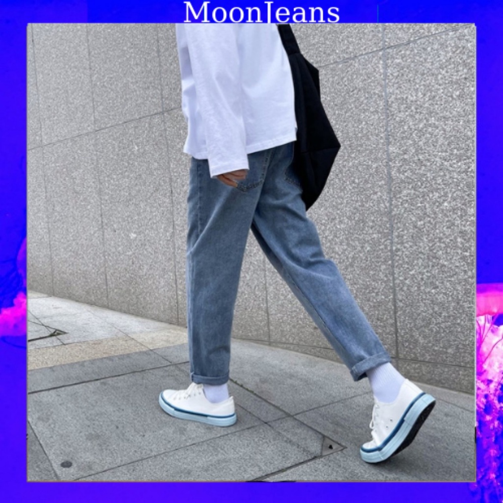 Quần jeans baggy nam ống rộng ống suông đen phong cách Hàn Quốc