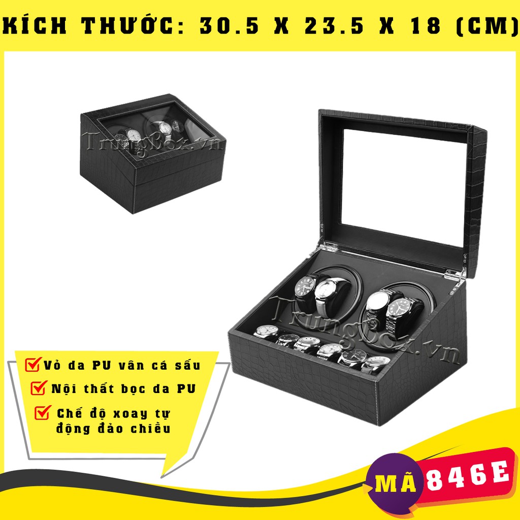 [MOTOR NHẬT] Hộp Xoay Đồng Hồ Cơ 4 Xoay 6 Tĩnh SAIKE - Vỏ Da &amp; Vỏ Gỗ
