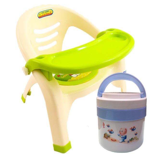 Combo Ghế ăn dặm + Cặp lồng ủ cháo Việt Nhật - goodbaby, luvamo, hanhdecal, shop mẹ xôi