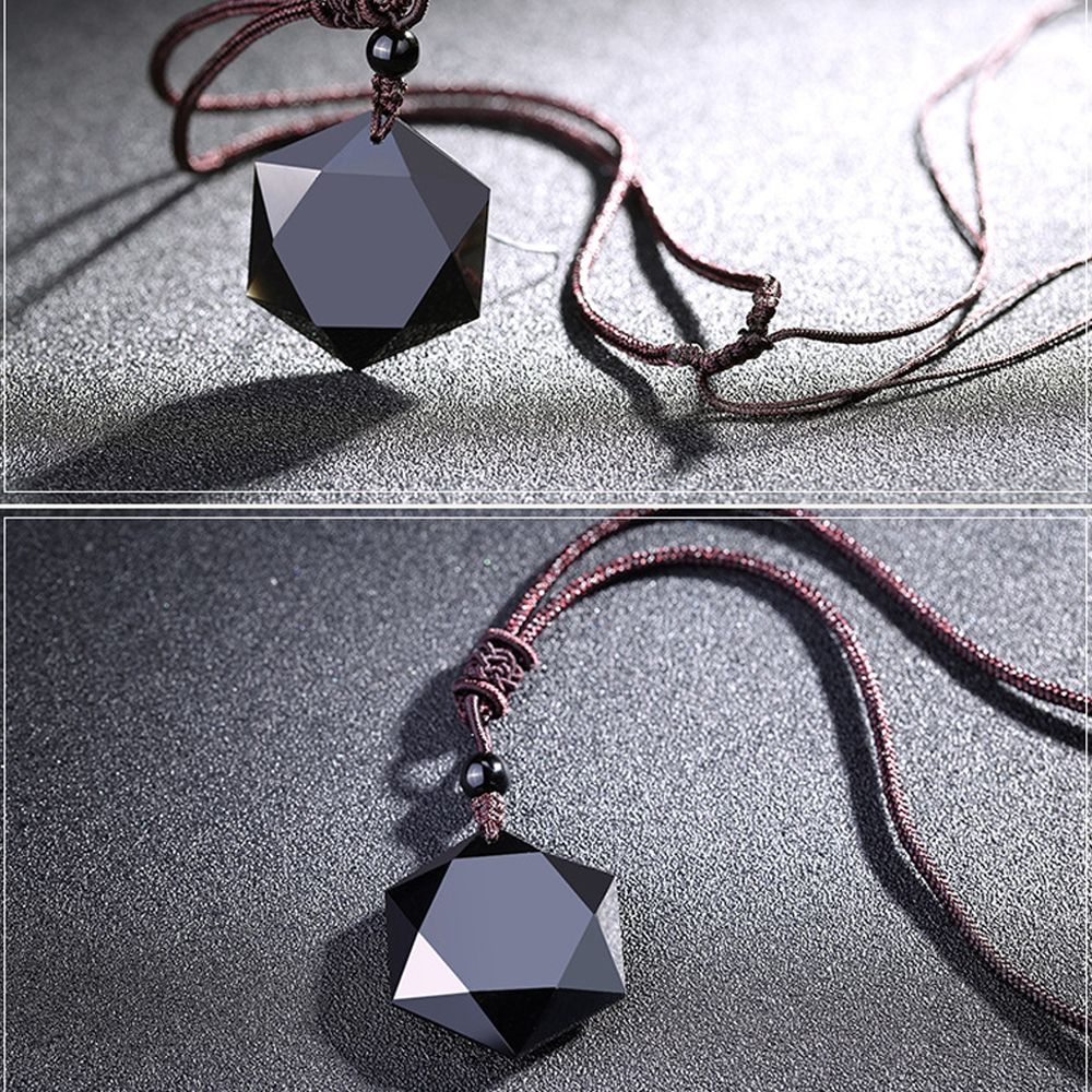 Dây chuyền mặt đá obsidian hình lục giác độc đáo dành cho nam